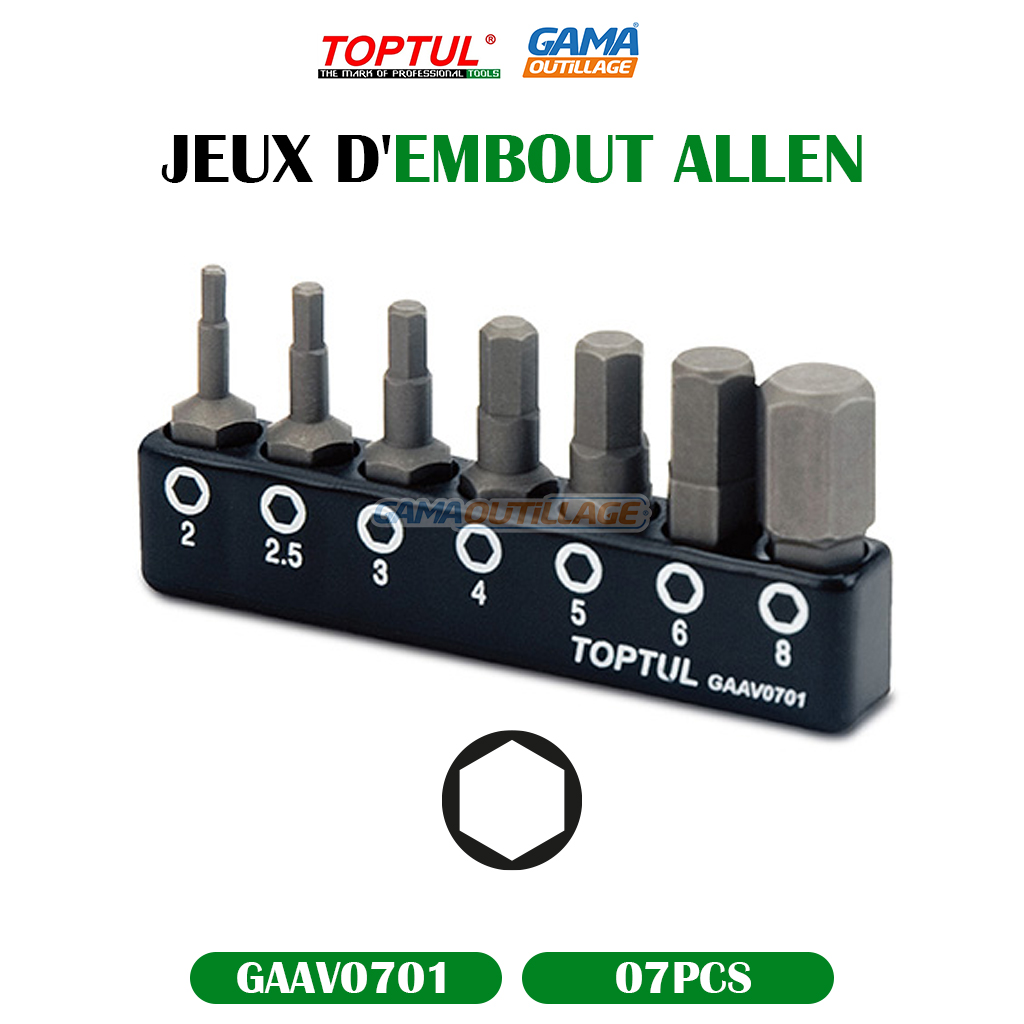 GAAV0701-GAMAOUTILLAGE-CNC JEUX D'EMBOUT ALLEN 07PCS TOPTUL