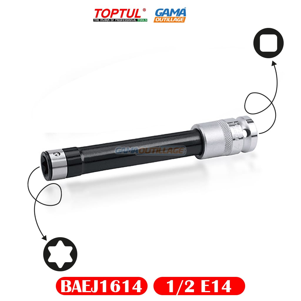 BAEJ1614-GAMAOUTILLAGE-CNC DOUILLE ETOILE 1/2 E14 EXTRA LONG TOPTUL