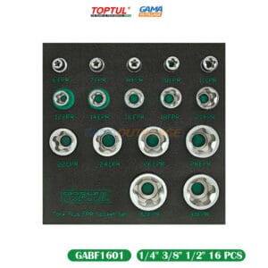 JEUX DOUILLE TORX PLUS EPR 1/4" 3/8" 1/2" 16 PCS TOPTUL