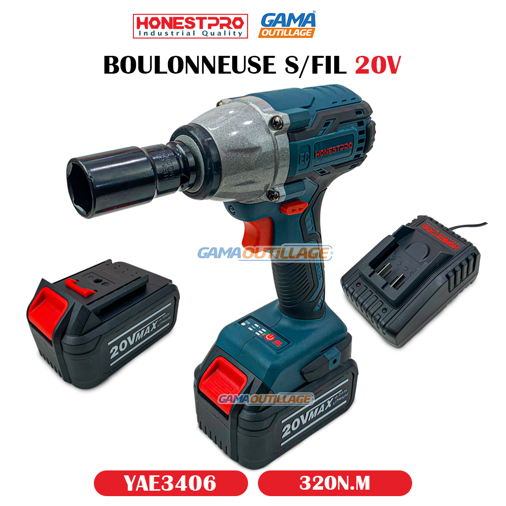 YAE3406-GAMAOUTILLAGE-CNC BOULONNEUSE S/FIL 20V 320N.M HONESTPRO