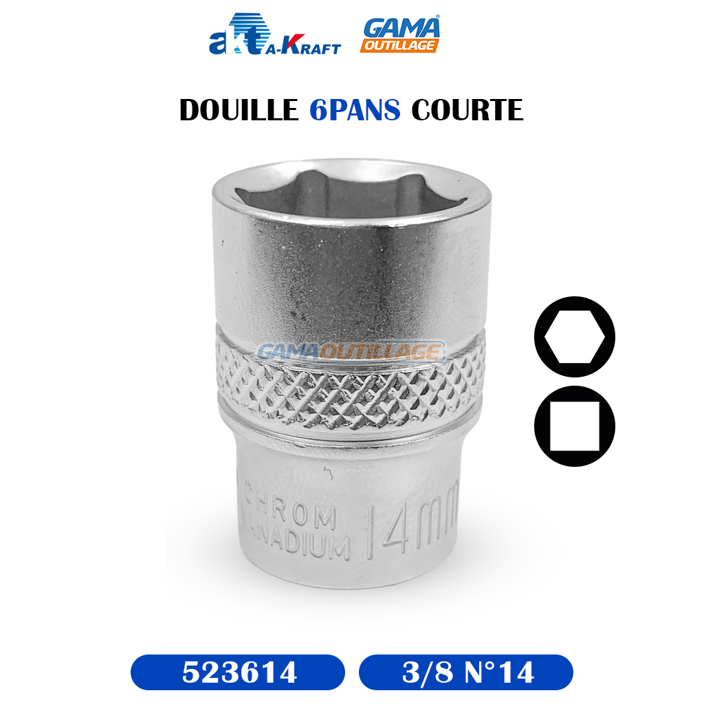 523614-GAMAOUTILLAGE-CNC DOUILLE 3/8 N°14 6PANS COURTE AKRAFT