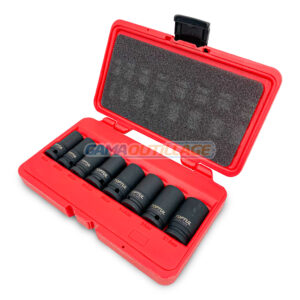 CAISSE DE RETRAIT D'ECROUX 08PCS TOPTUL, cette douilles d'extraction d'écrous sont fabriquées en acier au chrome-molybdène durable. Ils ont une finition phosphatée noire qui résiste à la corrosion.