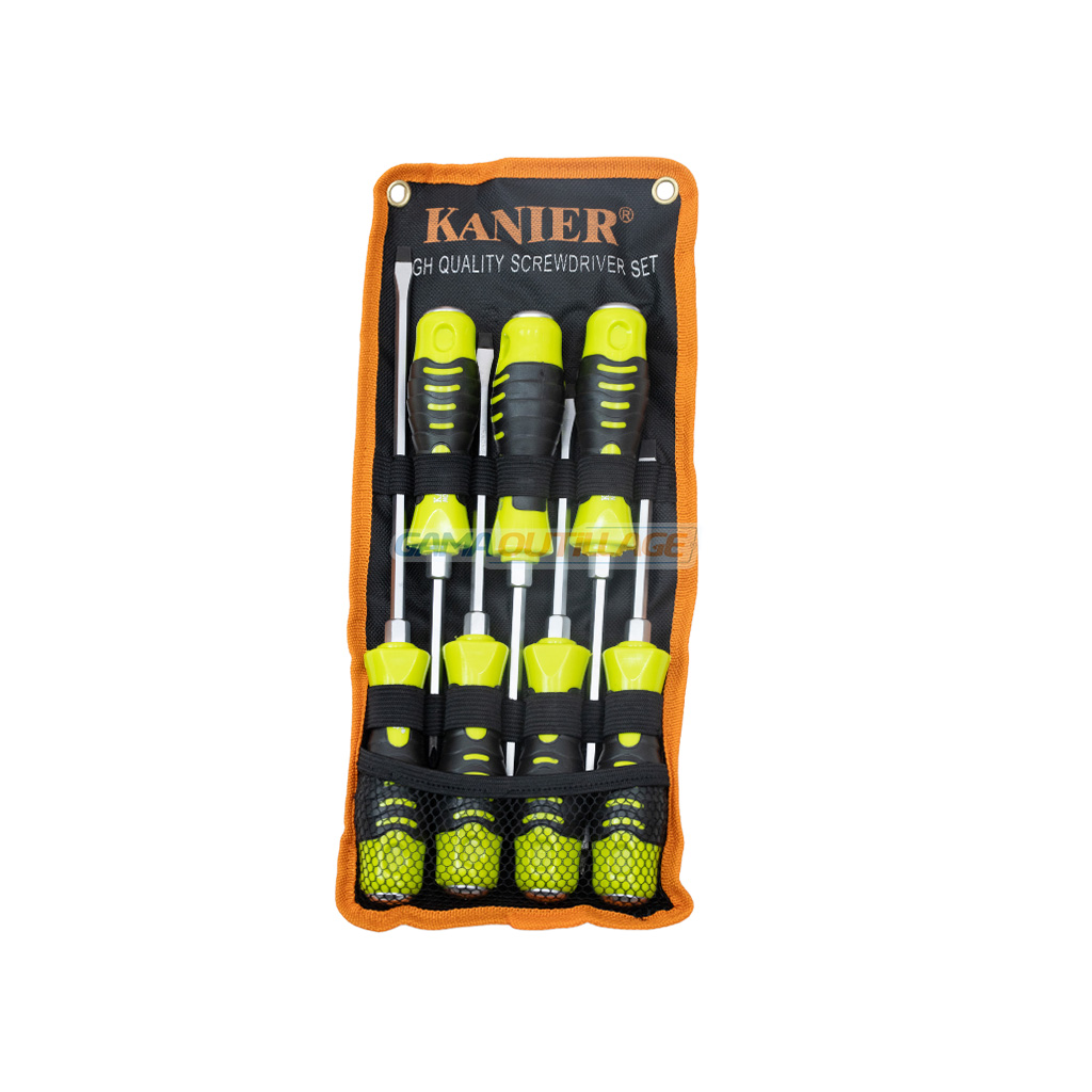 1 PRINCIPALE GAMA OUTILLAGE Jeu tournevis à frappe 7pcs vert KANIER GA775 dans trousse textile – GAMA OUTILLAGE